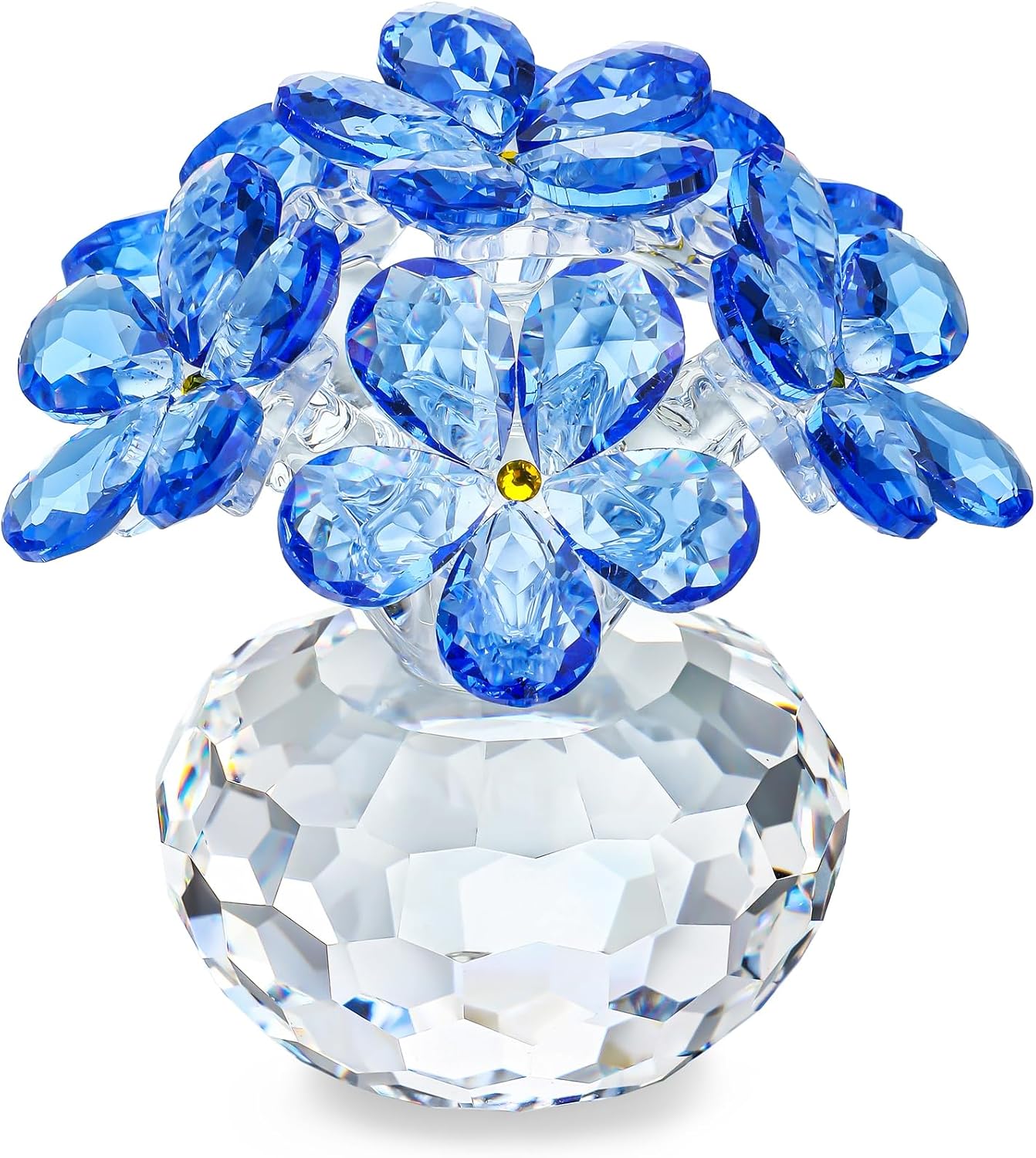 Blue Crystal Glass Forget Me Not Flower Figurine Table Centerpiece Decor | Blue Crystal Glass Forget Me Not Flower Figurine Collectible Ornament for Home Office Desk Shelf Wedding Anniversary Display