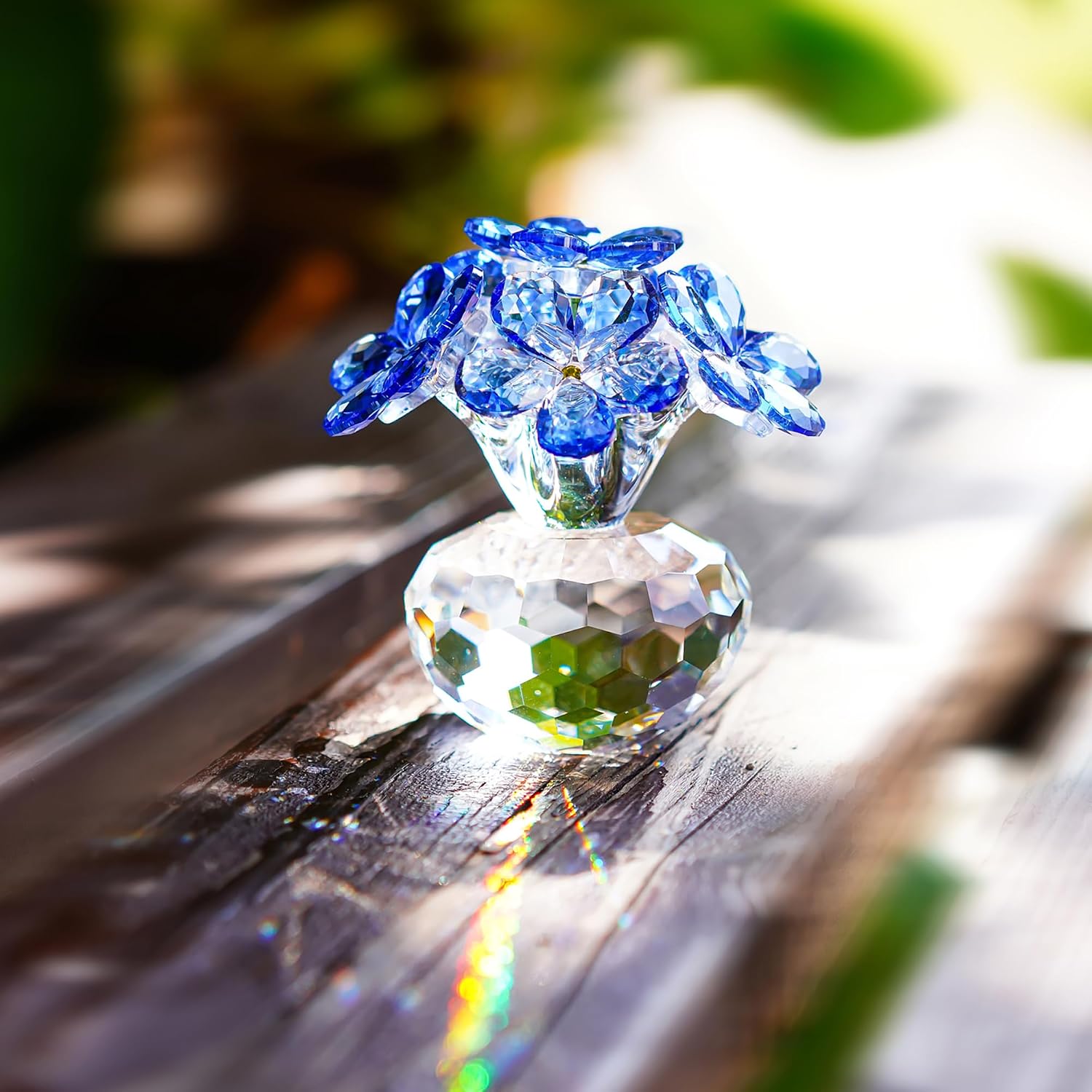 Blue Crystal Glass Forget Me Not Flower Figurine Table Centerpiece Decor | Blue Crystal Glass Forget Me Not Flower Figurine Collectible Ornament for Home Office Desk Shelf Wedding Anniversary Display