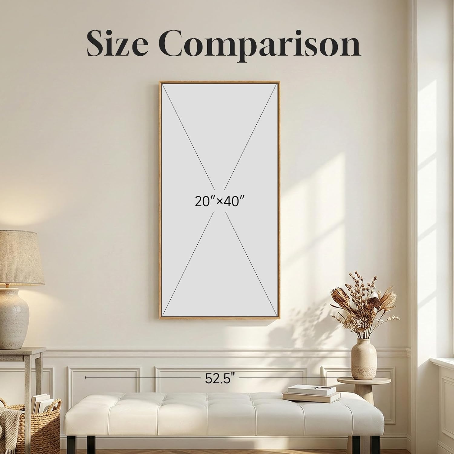 Framed Vertical Vintage Tree Sketch Wall Art for Living Room, 20×40 Inch | Classic, Rustic, Black and beige, Forest, Pine tree, Large, Office art, Kitchen decor, Foyer decor, Ready to hang, Wood frame