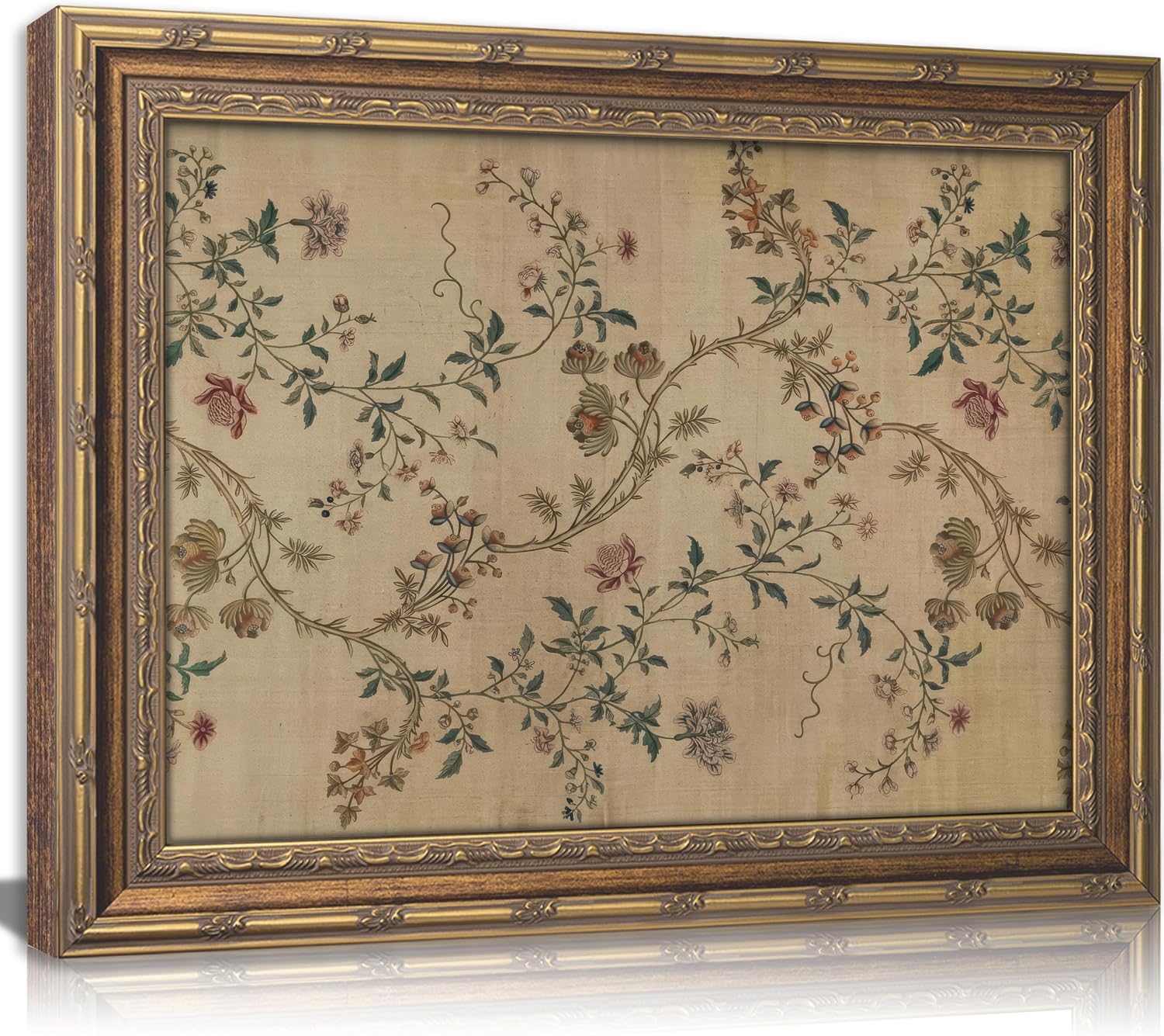 Vintage gold framed Floral Vine wall art Retro Beige Botanical Painting Canvas Prints Elegant Antique Flower French Leaf Wall Decor for Farmhouse Bedroom Living Room Home Decration 9x11in
